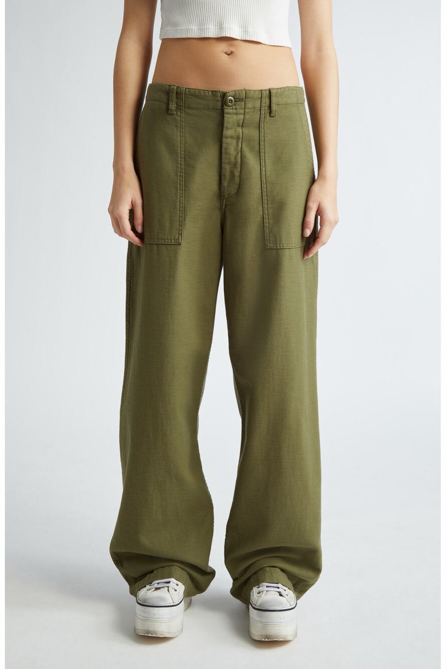 R13 Surplus Wide Leg Utility Pant Olive Green Japanese Military Sateen Size 25